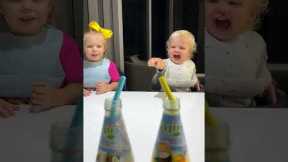 Kids are happy to try new drinks. Funny Baby video!