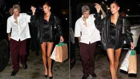 US Celebrity NewsJustin and Hailey Bieber hold hands as they leave a nightclub in Los Angeles.