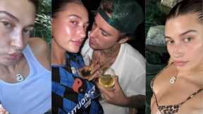 Hailey Bieber drinking with husband Justin.
